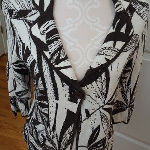 Chico's Size 0 Brown/White Knit Jacket 3/4 Sleeves-1 Button Closure-Floral-New